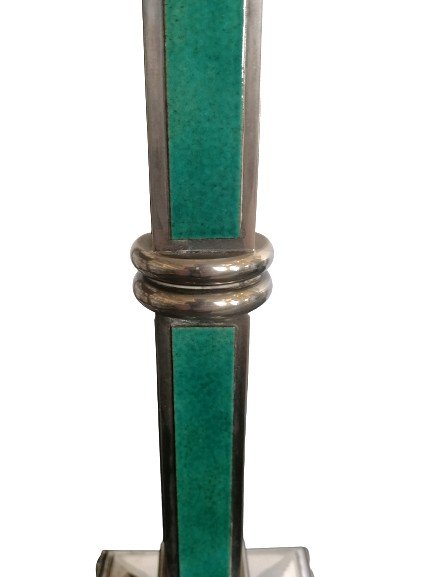 Lamp In Silvered Bronze And Enamel-photo-6