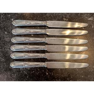 Série de 6 couteaux manches en argent style Empire