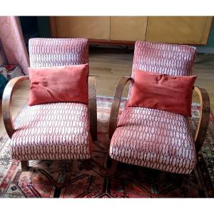 Pair Of Art Deco Armchairs In The Halabala Style