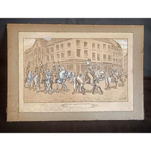 Dessin rehaussé par Lucien Rousselot "Les Mamelouks" 1925