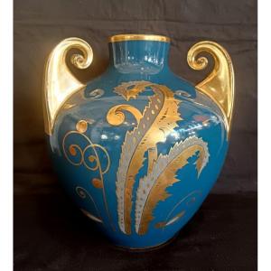Art Deco Vase Made Of Tours Earthenware, Signed By Maurice Pinon