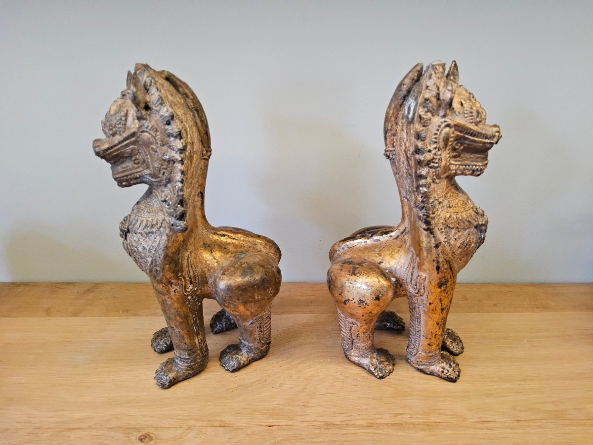 Pair Of Thai Buddhist Bronze Lions -photo-3