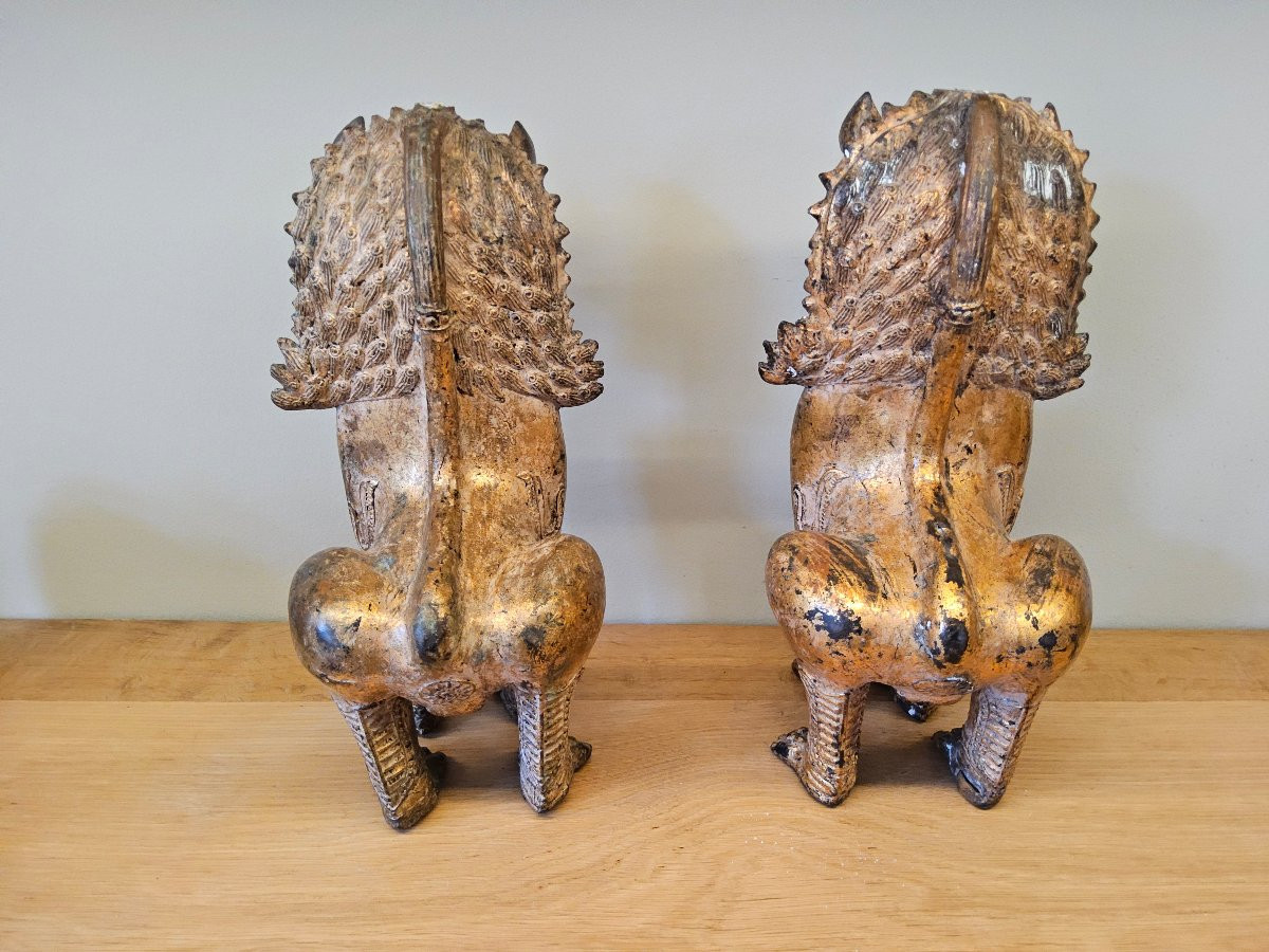 Pair Of Thai Buddhist Bronze Lions -photo-4