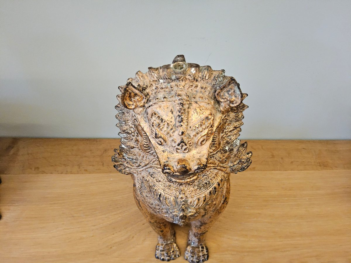 Pair Of Thai Buddhist Bronze Lions -photo-2