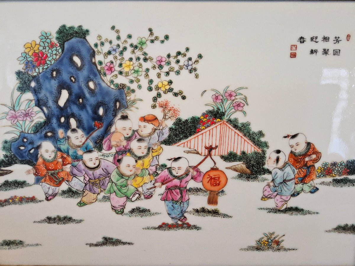 Chinese Porcelain Plaque. Famille Rose.-photo-4