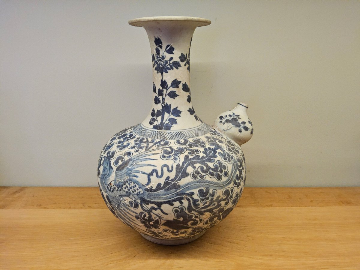 Kendi en porcelaine blanc bleu, époque Ming. -photo-3