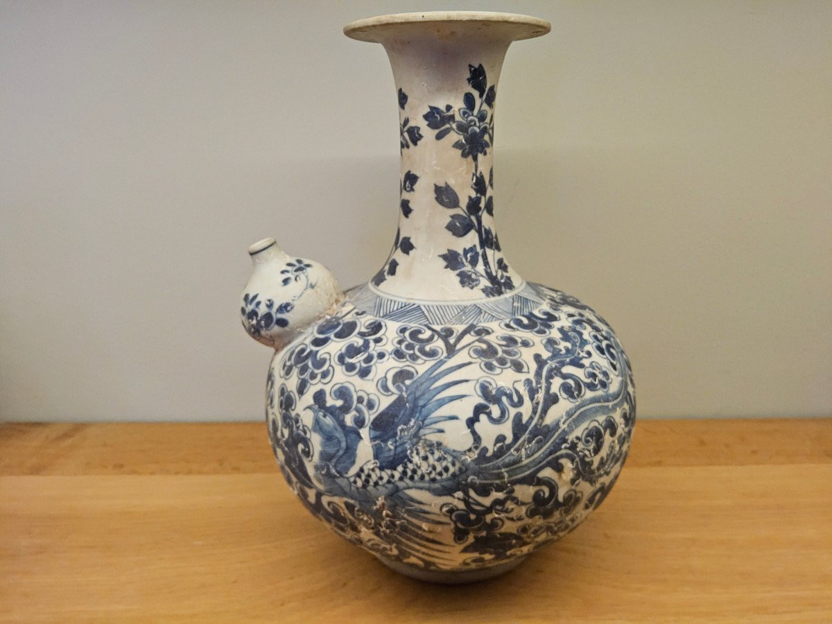 Kendi en porcelaine blanc bleu, époque Ming. -photo-4