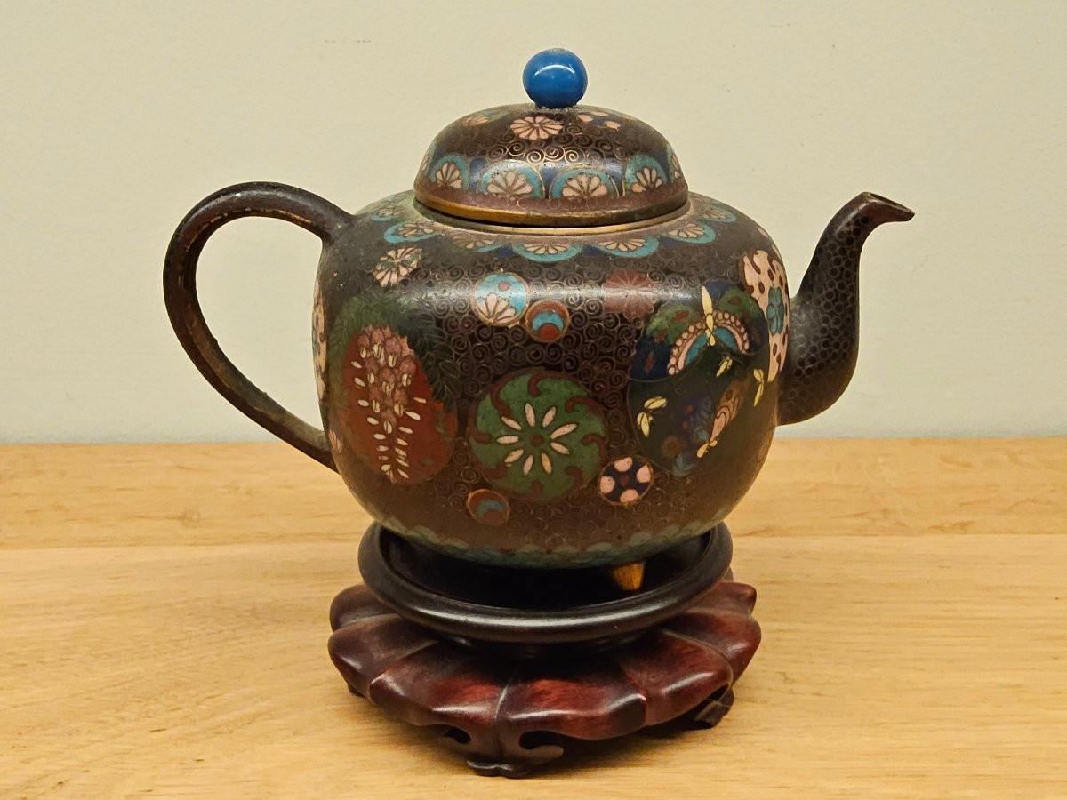Théière japonaise en bronze cloisonné du XIX ème siècle. -photo-2