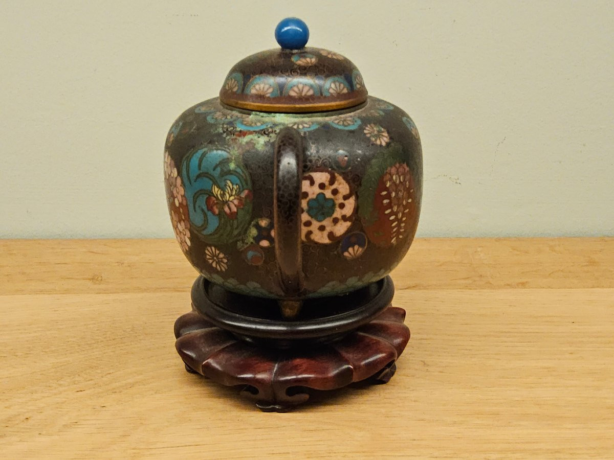 Théière japonaise en bronze cloisonné du XIX ème siècle. -photo-3