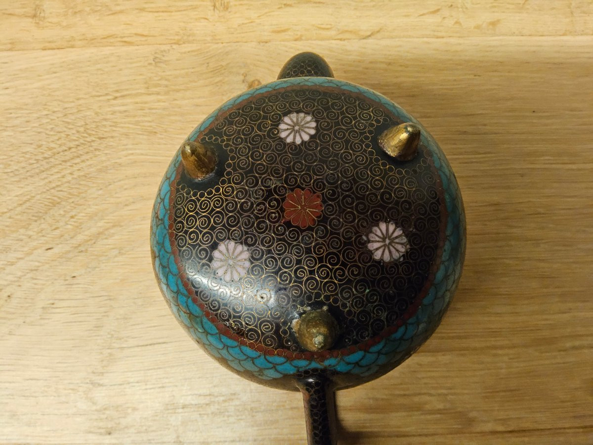 Théière japonaise en bronze cloisonné du XIX ème siècle. -photo-3