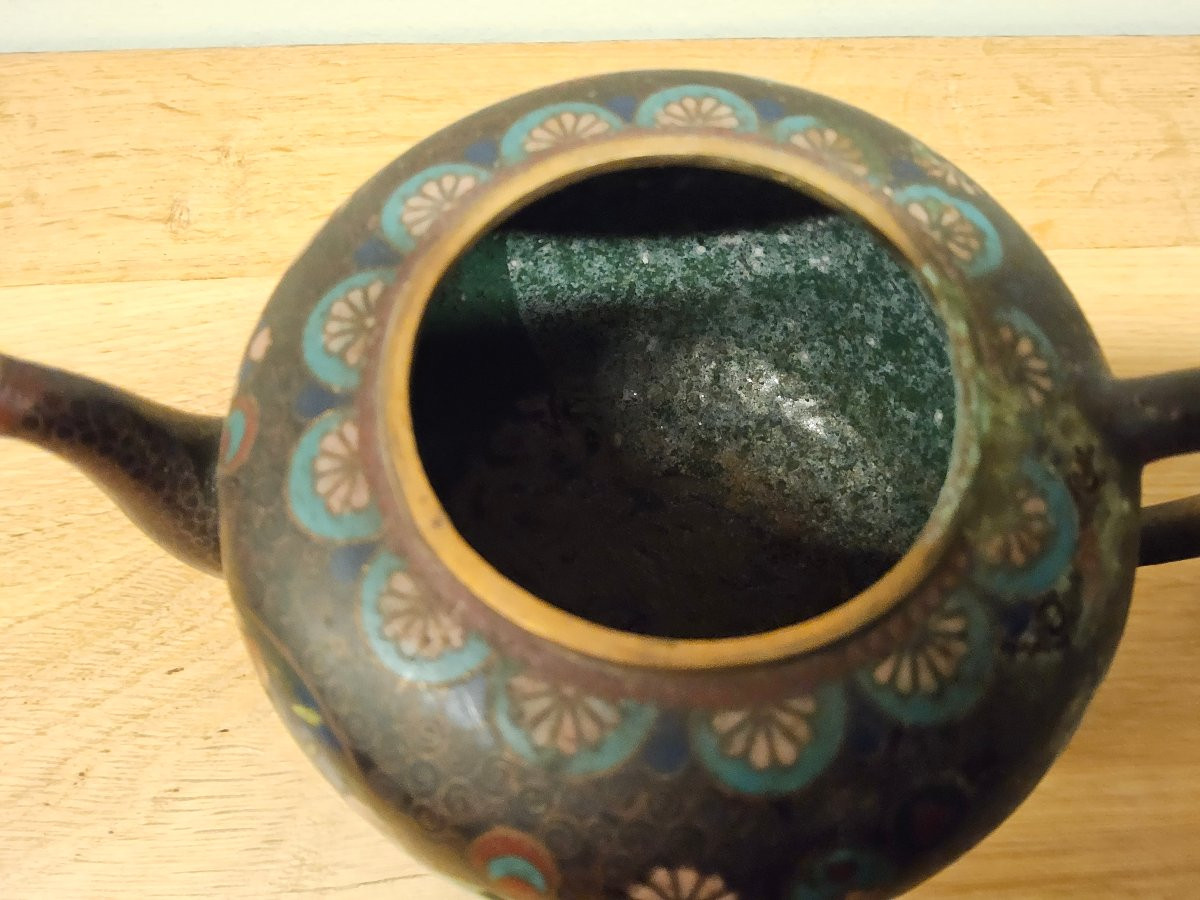Théière japonaise en bronze cloisonné du XIX ème siècle. -photo-4