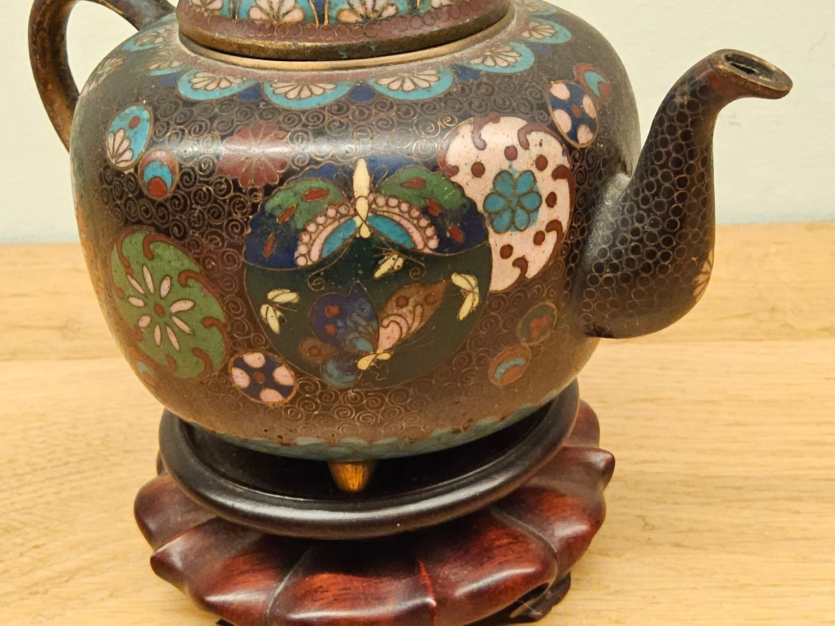 Théière japonaise en bronze cloisonné du XIX ème siècle. -photo-7