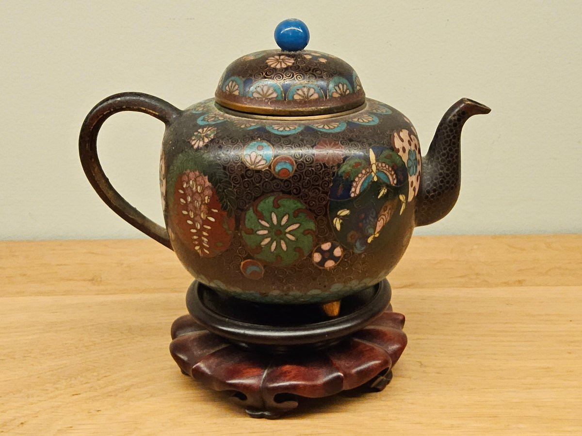 Théière japonaise en bronze cloisonné du XIX ème siècle. -photo-8