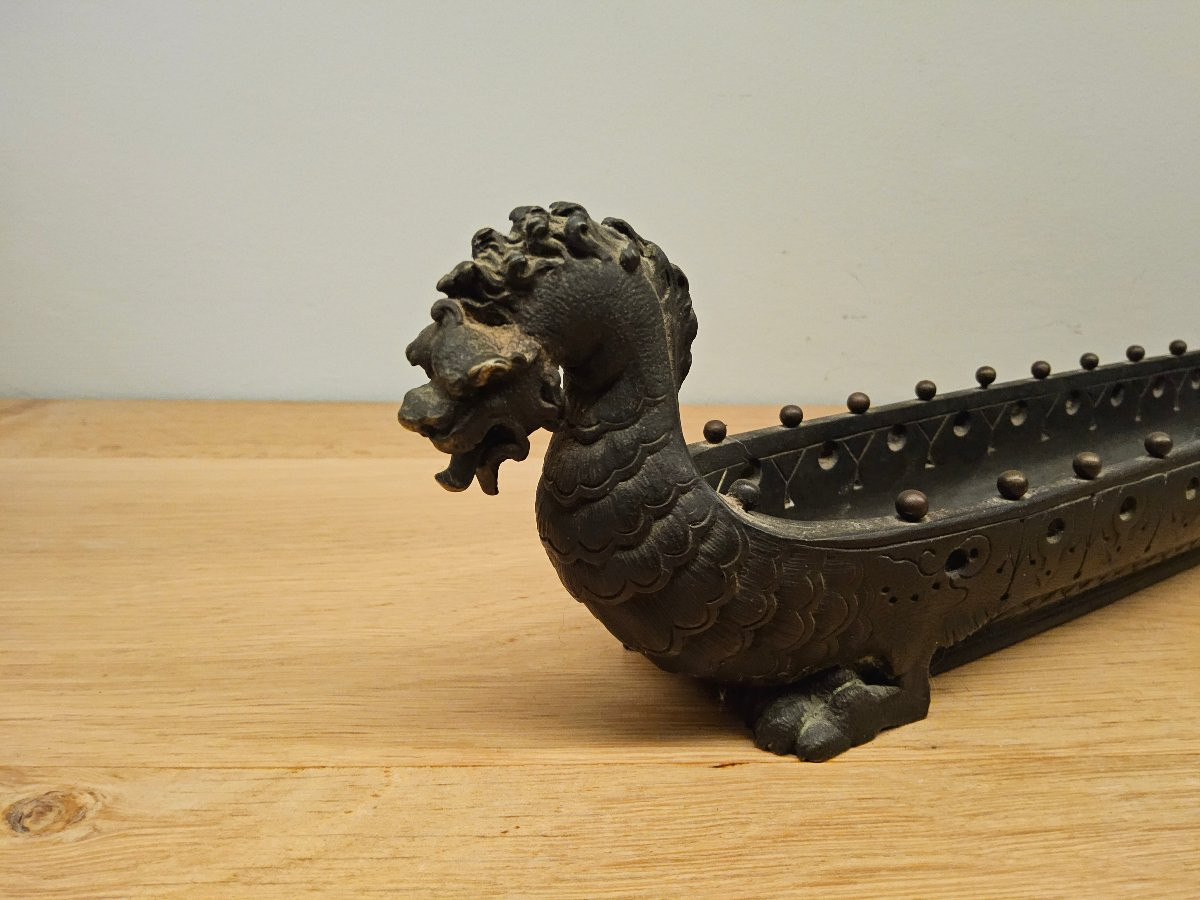 Bateau dragon en bronze chinois -photo-2