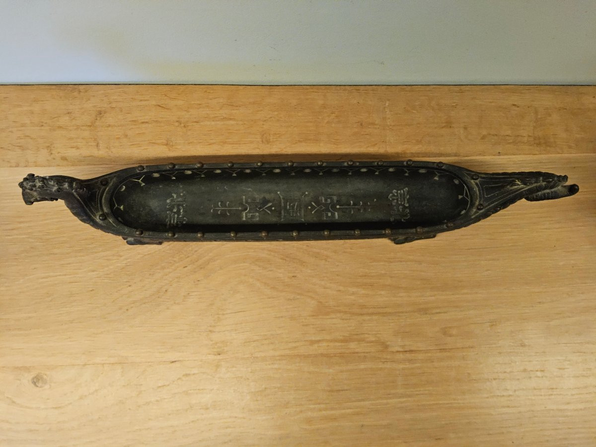 Bateau dragon en bronze chinois -photo-3