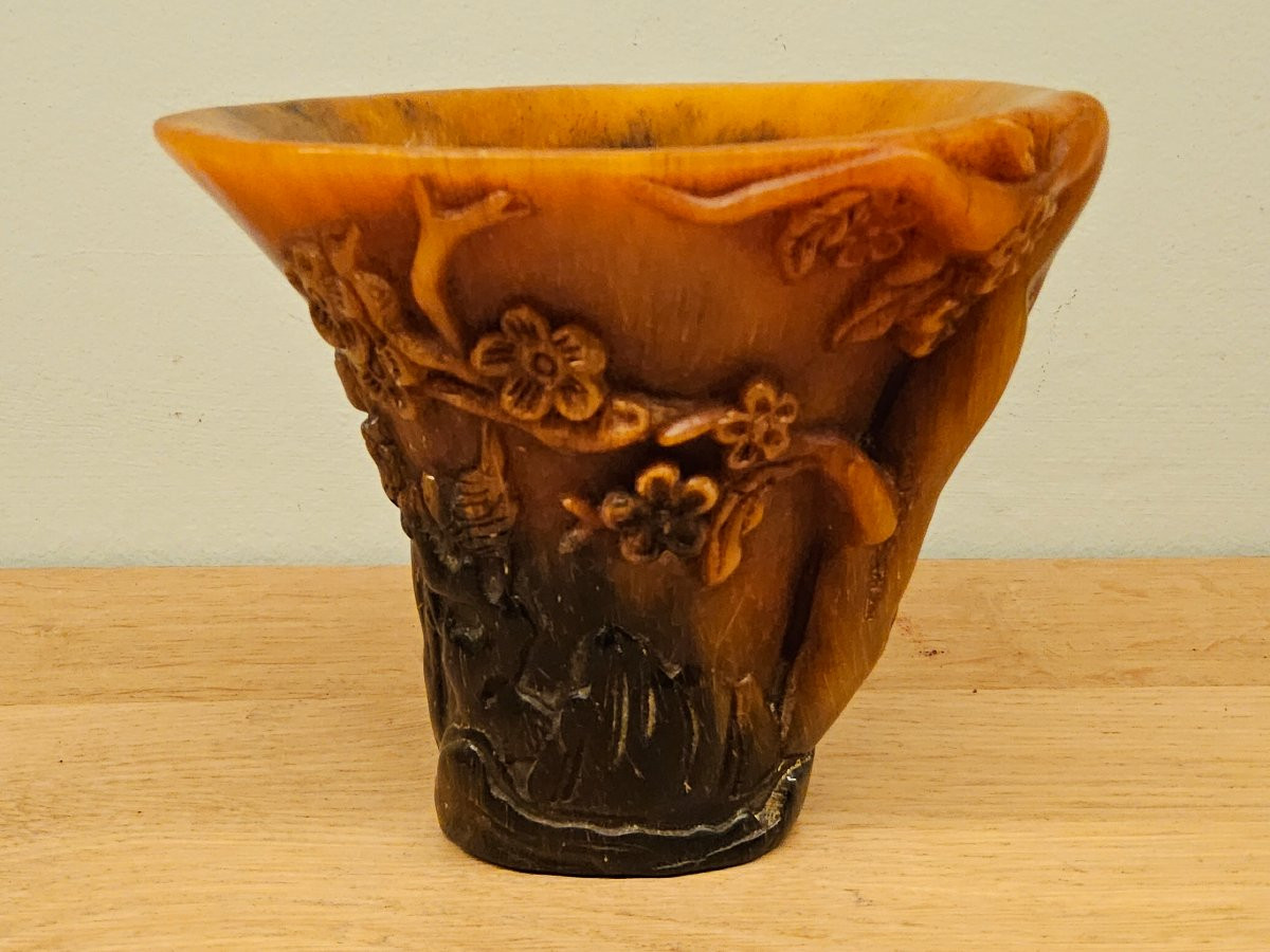 Coupe libatoire chinoise en corne de buffle-photo-2