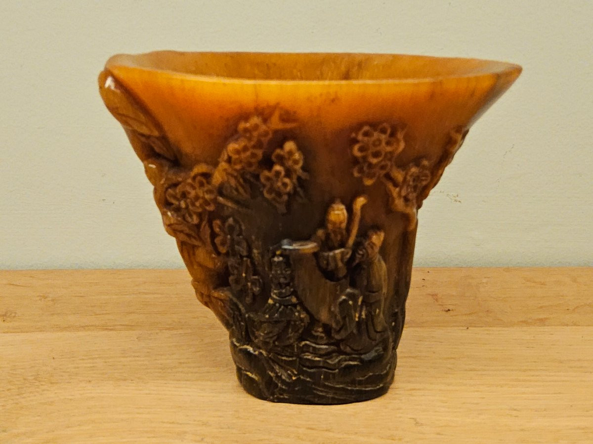 Coupe libatoire chinoise en corne de buffle-photo-4