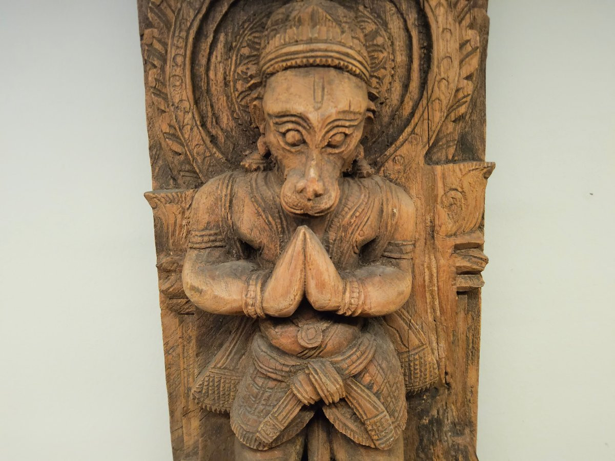 Wooden Wall Panel Of The Monkey God Hanuman.-photo-2