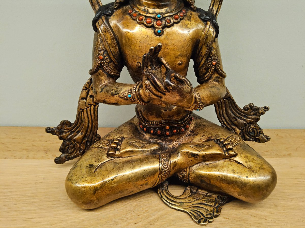 Tibetan Statue In Gilded Bronze.-photo-3