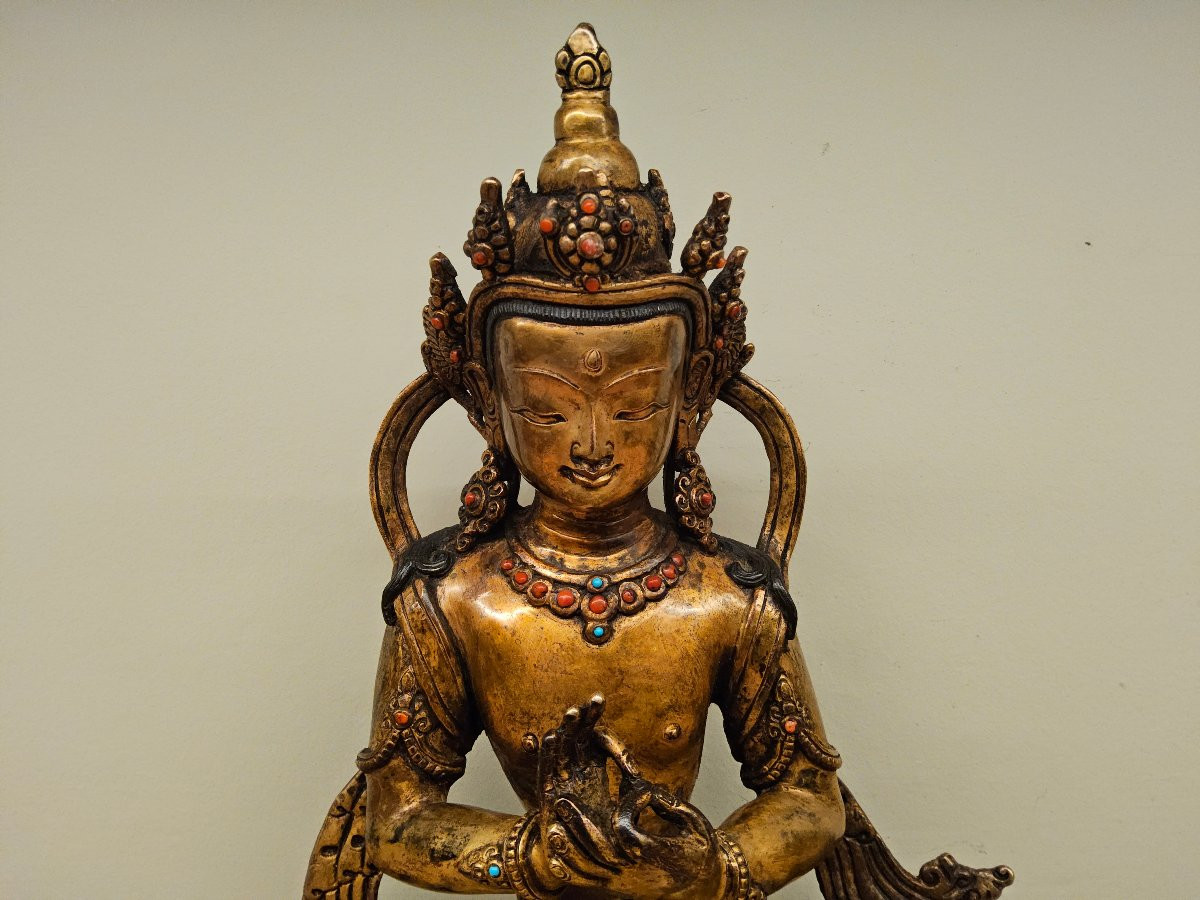 Tibetan Statue In Gilded Bronze.-photo-4