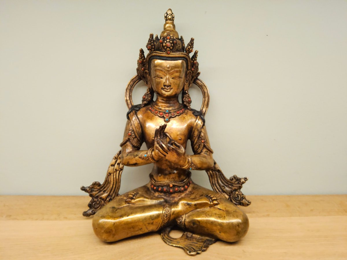 Tibetan Statue In Gilded Bronze.-photo-1