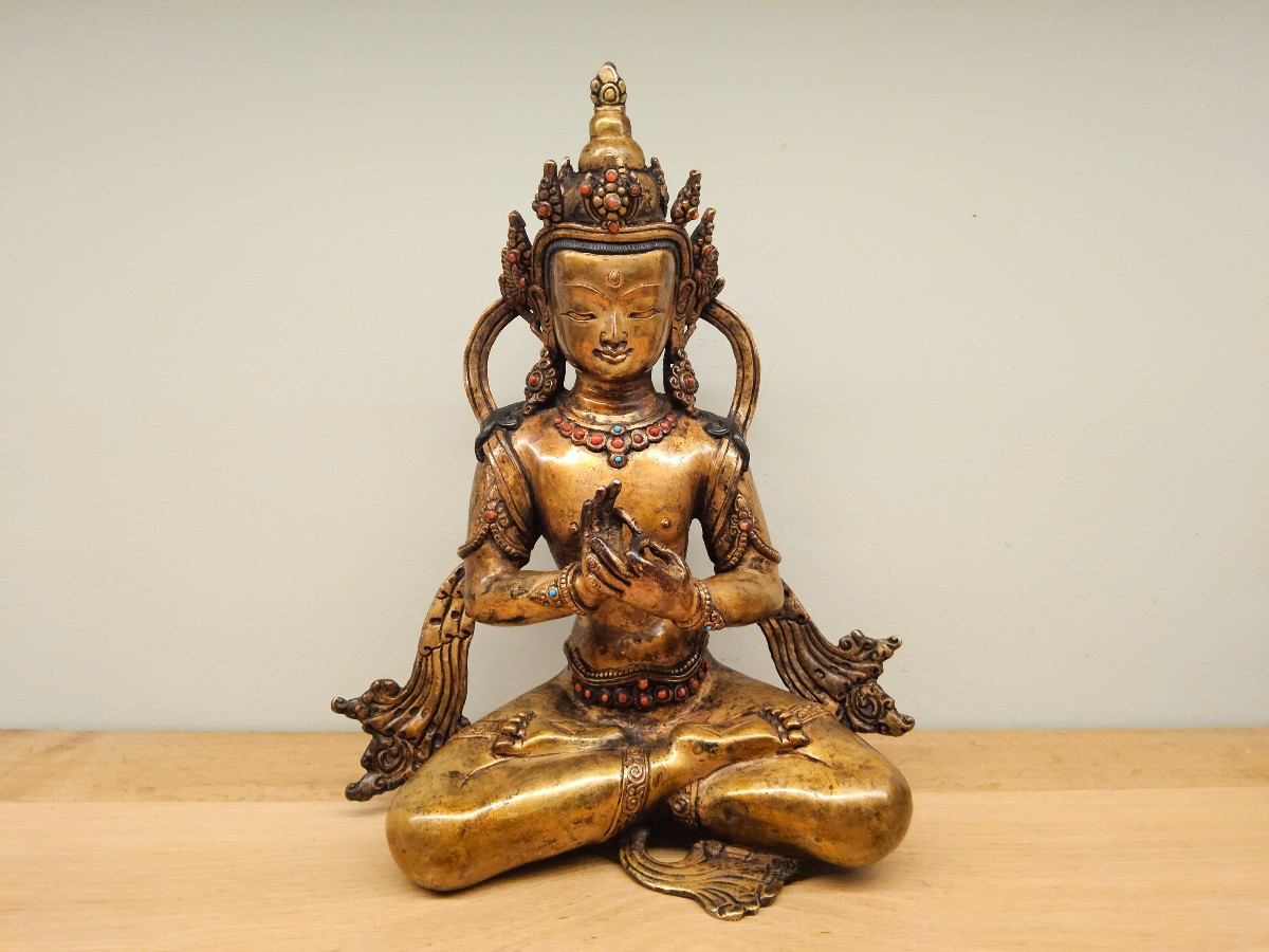 Tibetan Statue In Gilded Bronze.