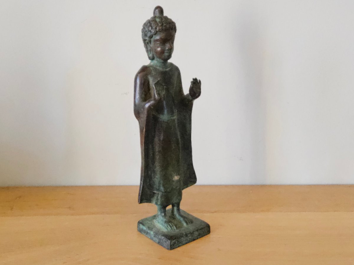 Bouddha en bronze, style Mon Dvaravati. Thaïlande. -photo-3