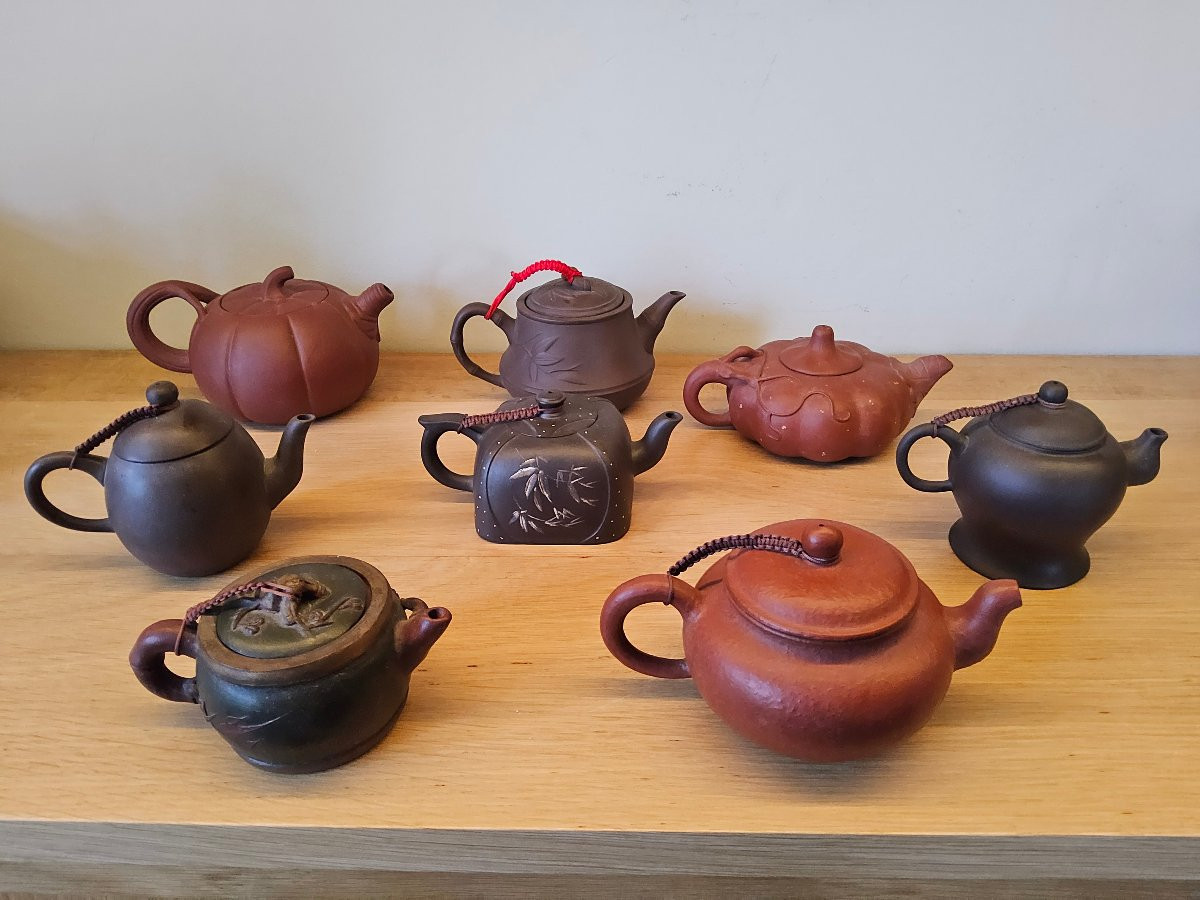 Yixing Sandstone. China. Set Of Eight Teapots.-photo-2