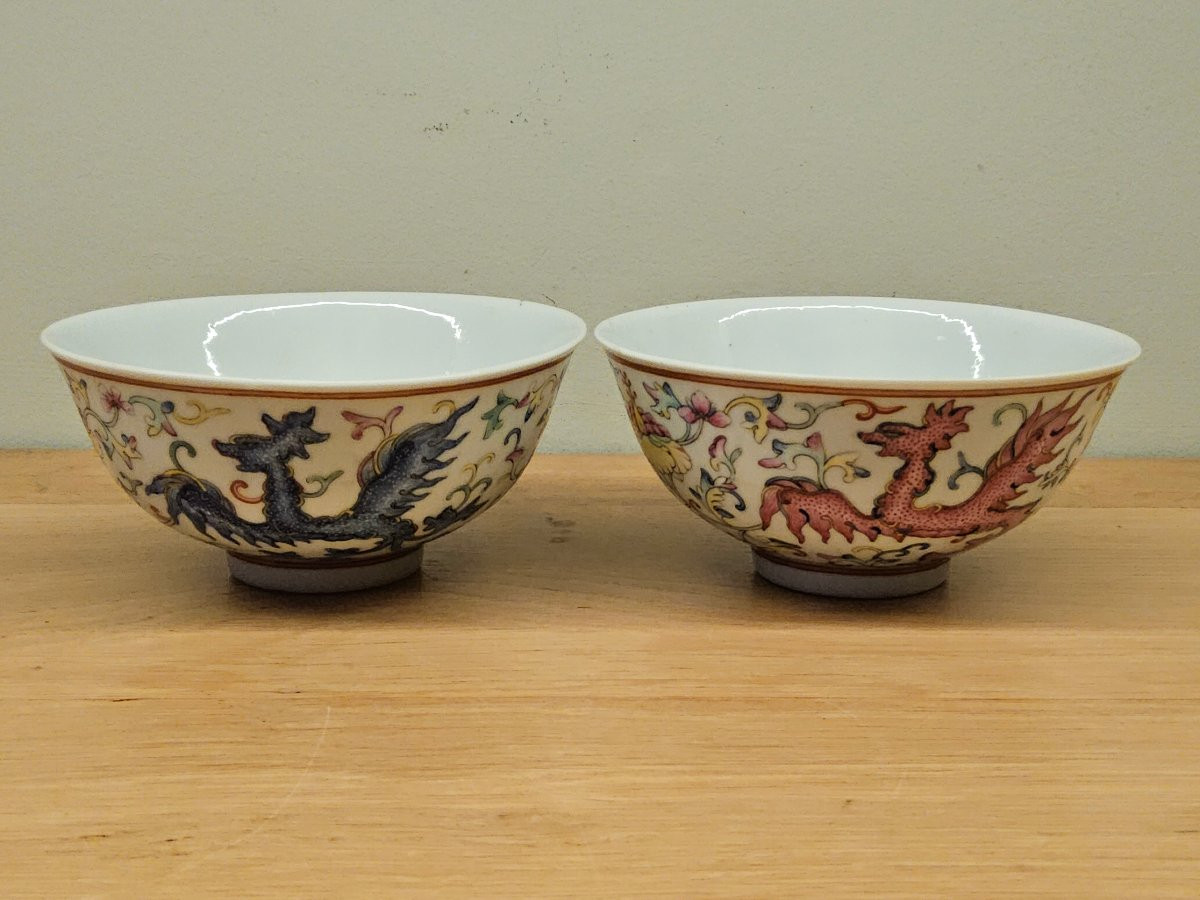 Pair Of Phoenix Bowls. China, 19th Century. Guangxu Period (1875-1908).-photo-3