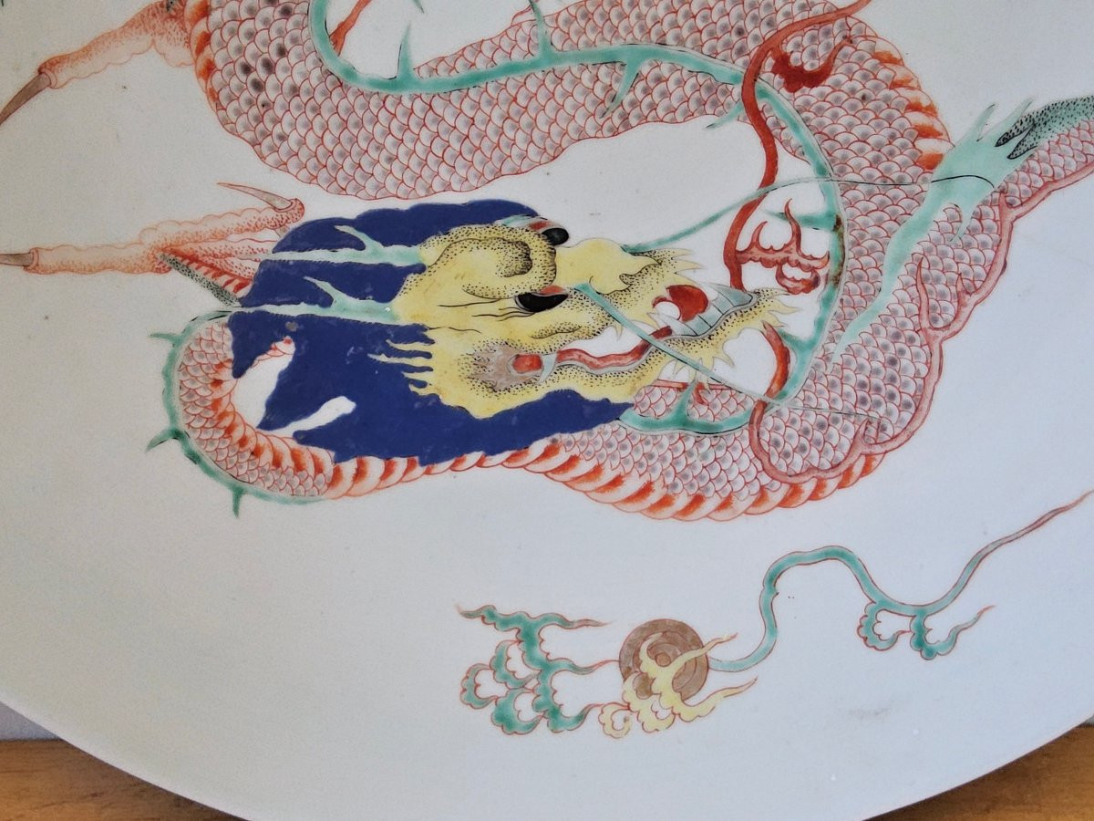 China. Large Deep Dish With Dragon. Early 19th Century.-photo-4