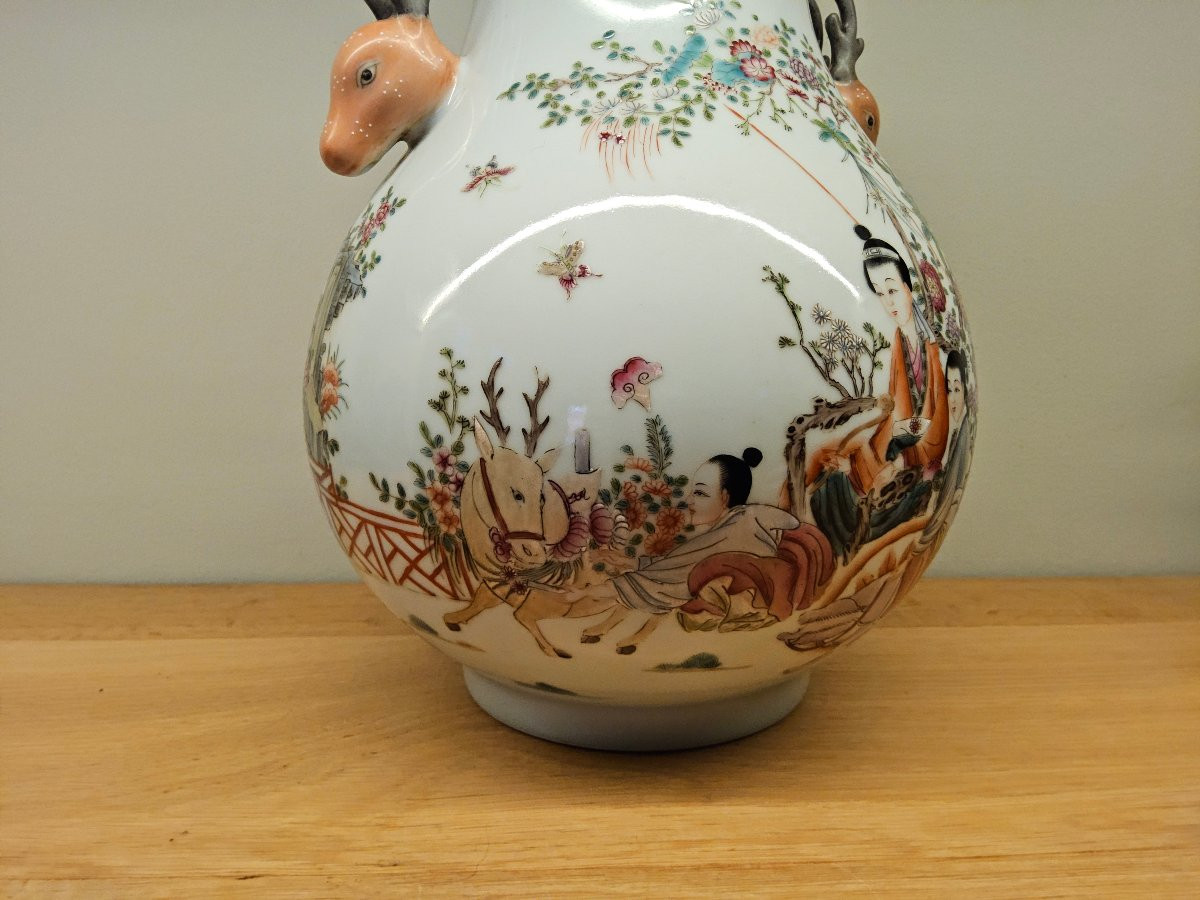 Chine. Vase de forme "Hu" du XIX ème siècle. Famille rose.-photo-7