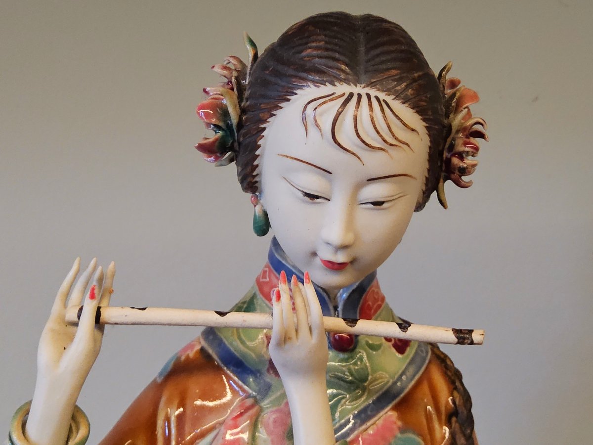 Chine. Joueuse de flute en grès de Shiwan-photo-3