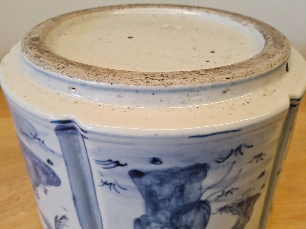 Chine. Lave pinceaux "bitong" en porcelaine et décors en bleu sous couverte-photo-7