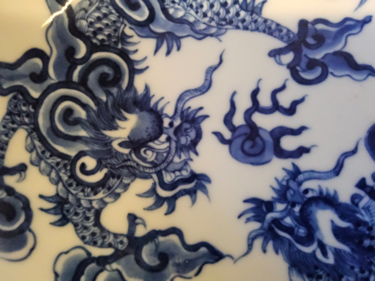 Vietnam. Coupelle au dragon et Qiling. Bleu de Hué.-photo-5