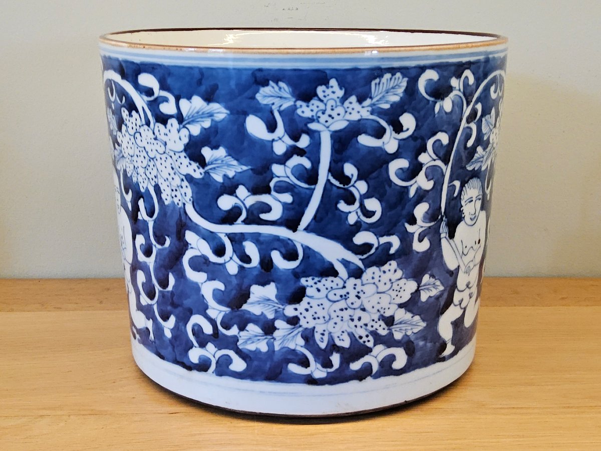 Chine. Grand lave pinceaux "bitong" en porcelaine du XIX ème siècle-photo-2