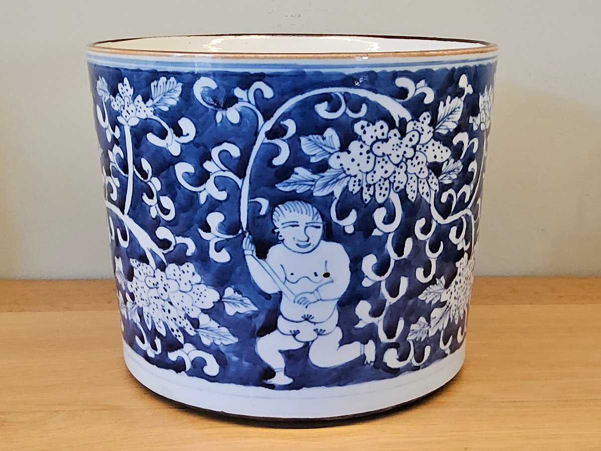 Chine. Grand lave pinceaux "bitong" en porcelaine du XIX ème siècle-photo-3