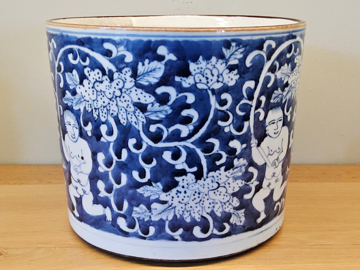 Chine. Grand lave pinceaux "bitong" en porcelaine du XIX ème siècle-photo-4