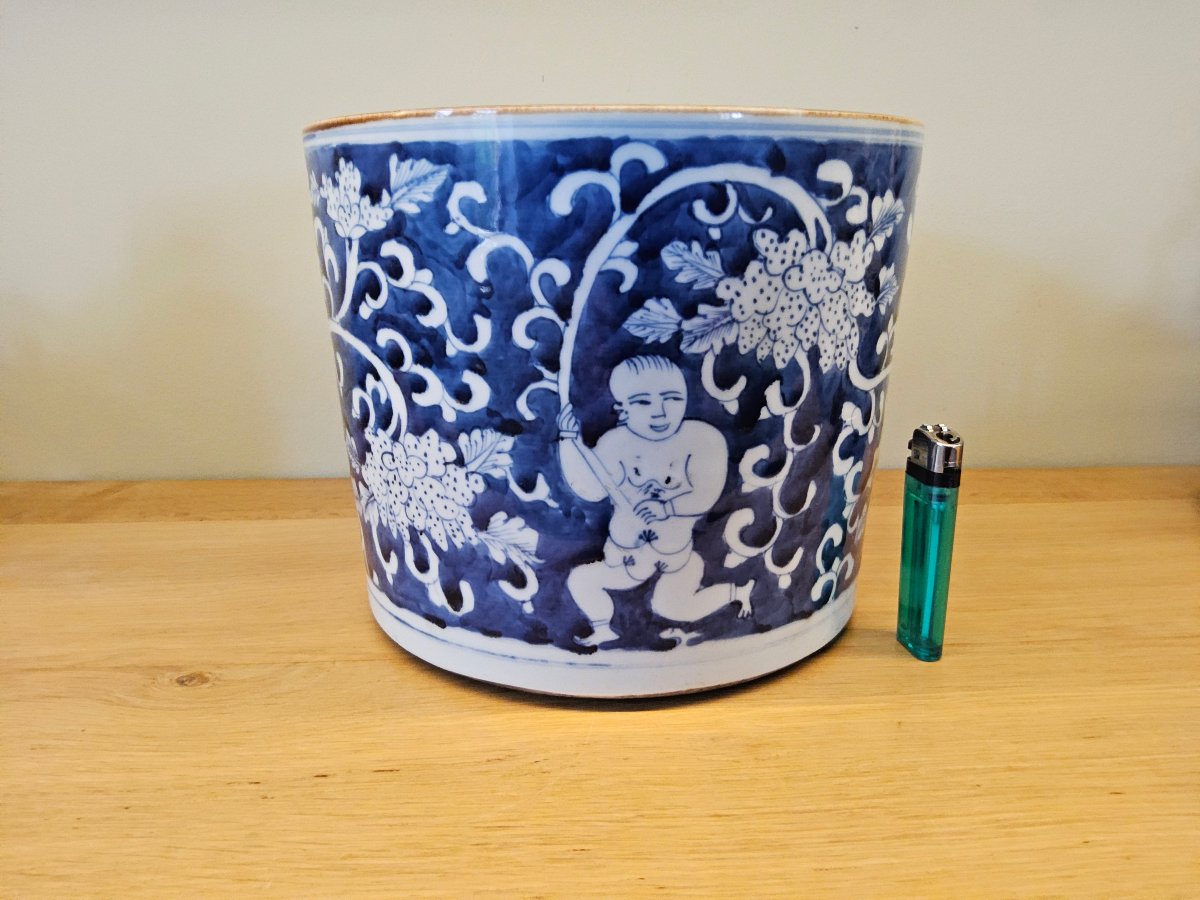 Chine. Grand lave pinceaux "bitong" en porcelaine du XIX ème siècle-photo-7