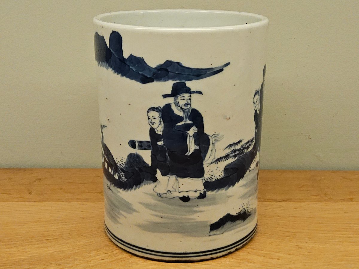 China. "bitong" Brush Washer Made Of Blue-and-white Porcelain.-photo-2