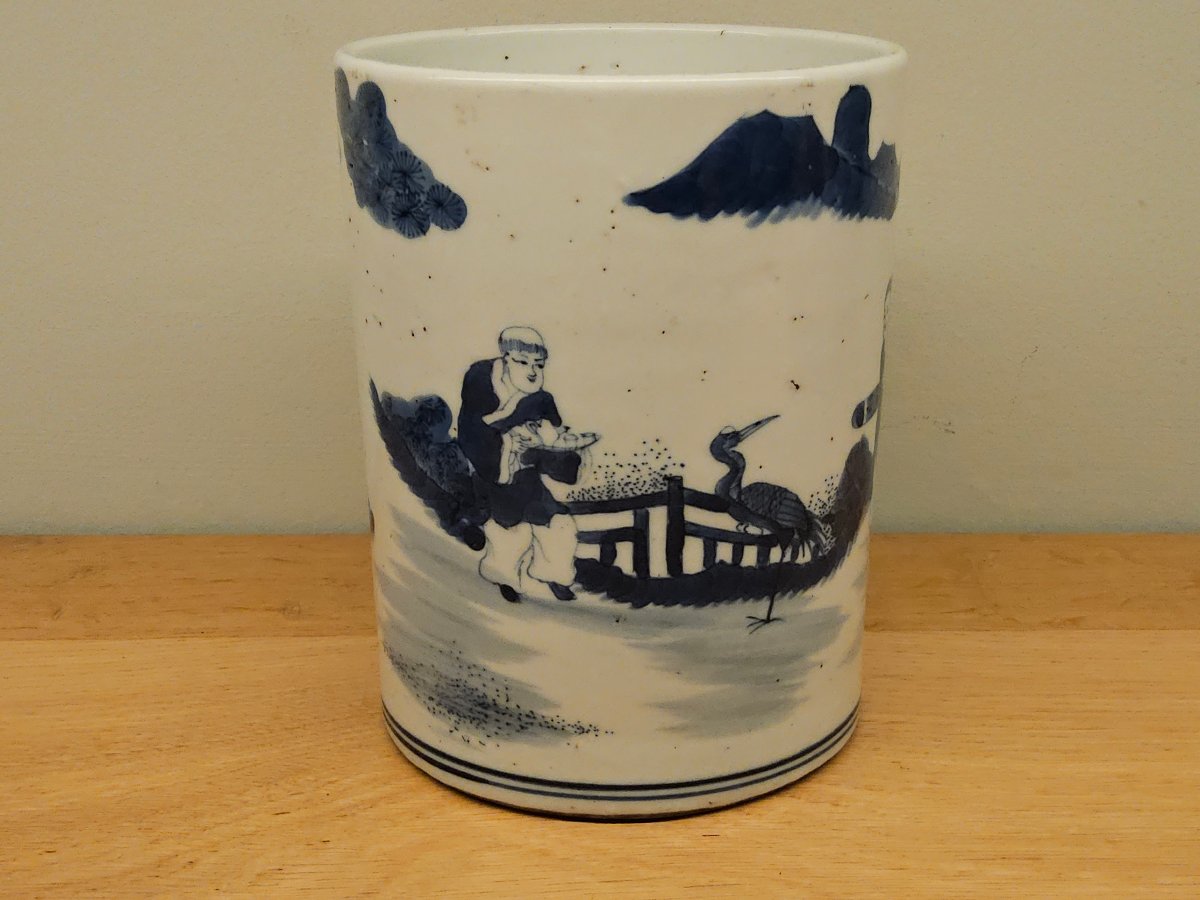 China. "bitong" Brush Washer Made Of Blue-and-white Porcelain.-photo-3