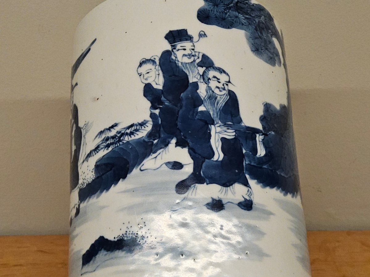 China. "bitong" Brush Washer Made Of Blue-and-white Porcelain.-photo-3