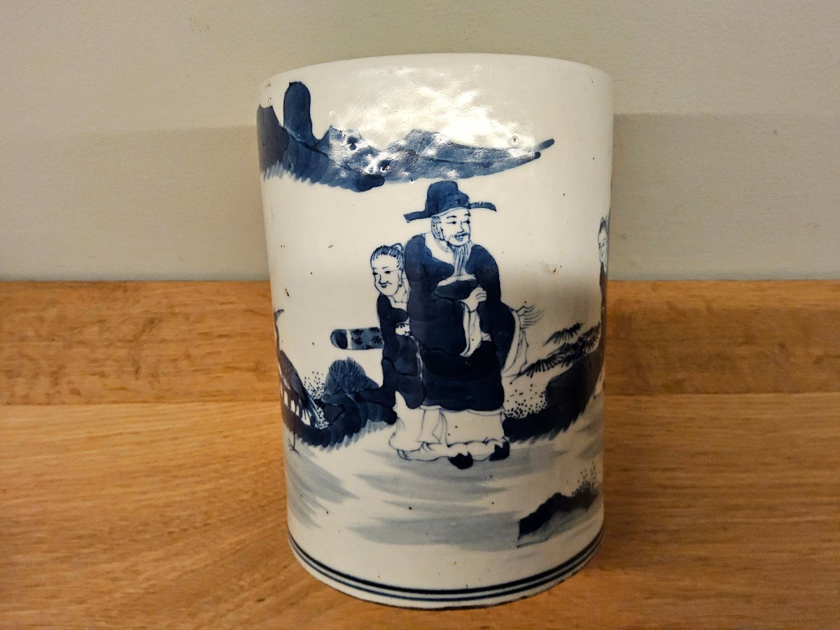 China. "bitong" Brush Washer Made Of Blue-and-white Porcelain.-photo-4