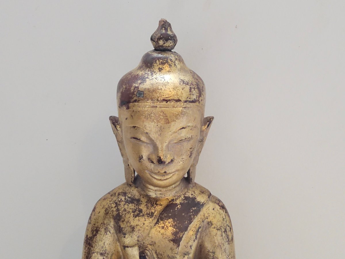 Birmanie. Bouddha en bois doré et laqué-photo-3