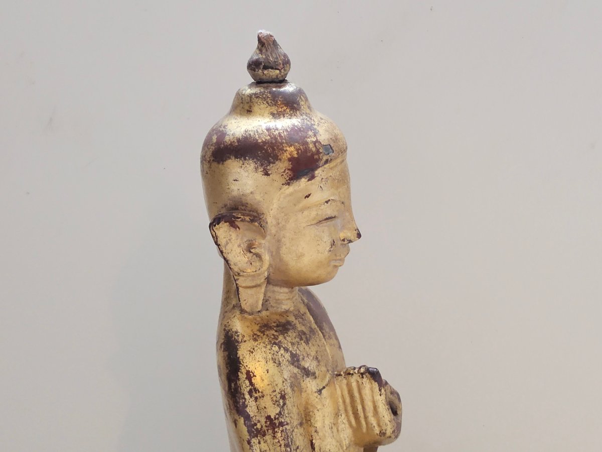 Birmanie. Bouddha en bois doré et laqué-photo-4