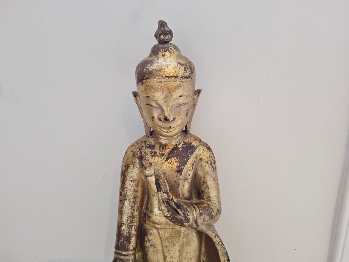 Birmanie. Bouddha en bois doré et laqué-photo-5