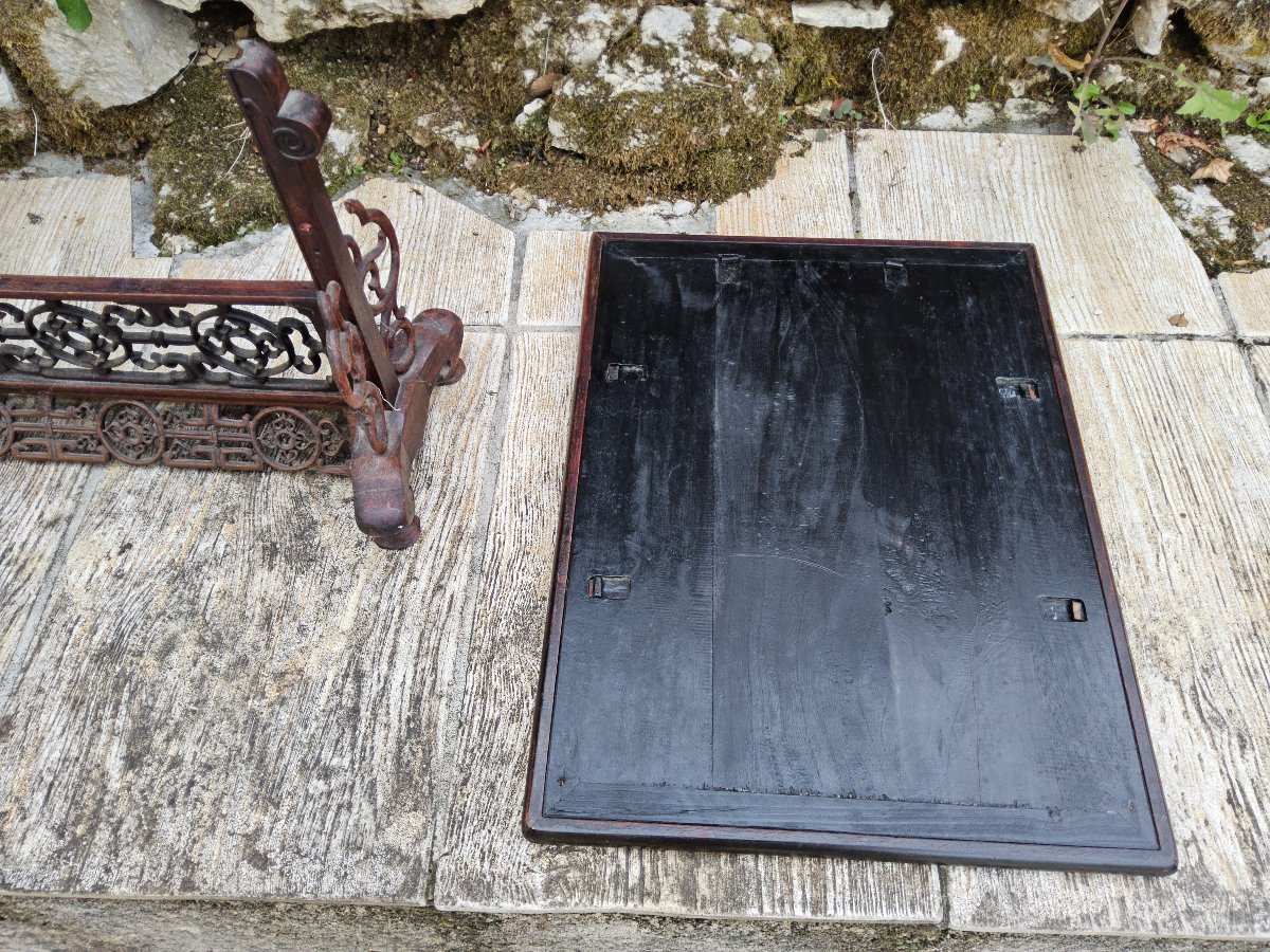 China. Large Tabletop Screen Made Of Precious Wood.-photo-2