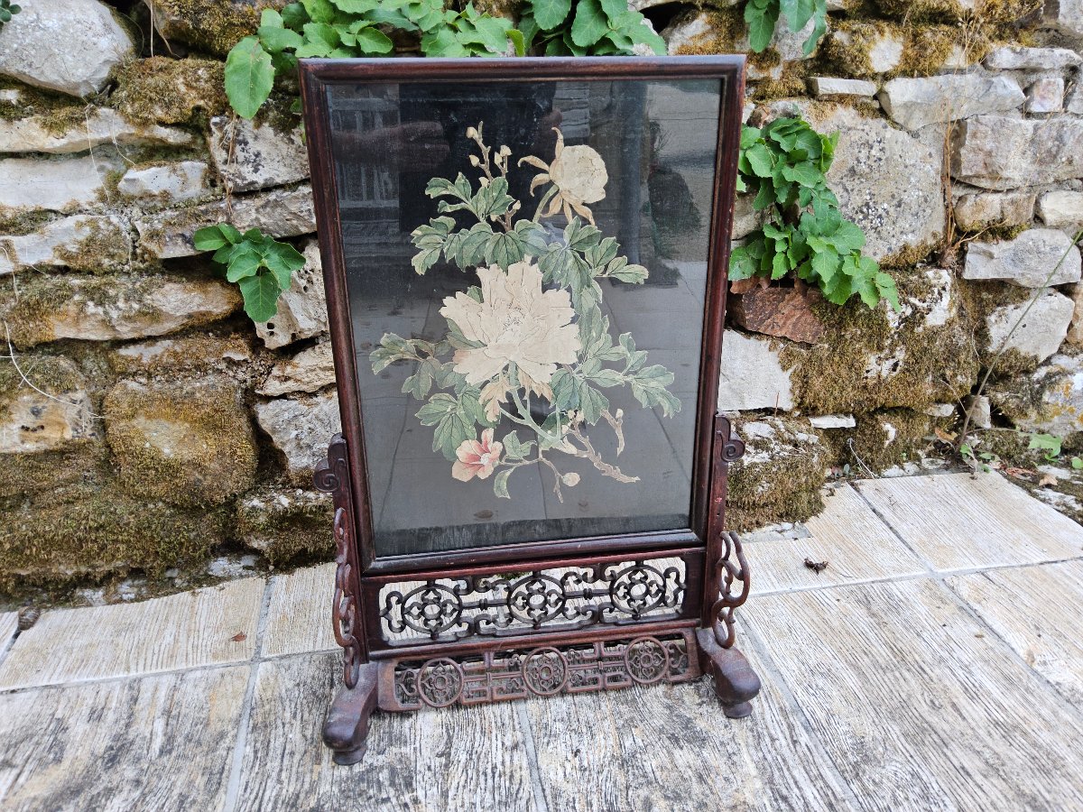 China. Large Tabletop Screen Made Of Precious Wood.