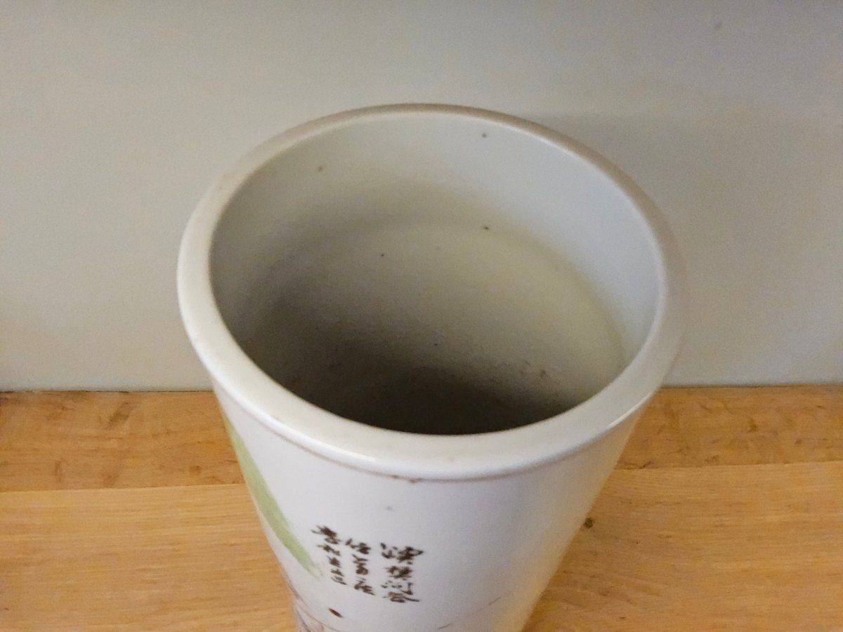Chine. Grand pot à pinceaux "bitong" en porcelaine-photo-2