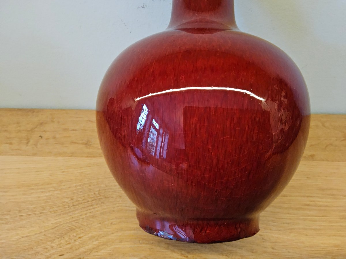 Chine. Vase Tianqiuping en porcelaine sang de boeuf. Langyao.-photo-3