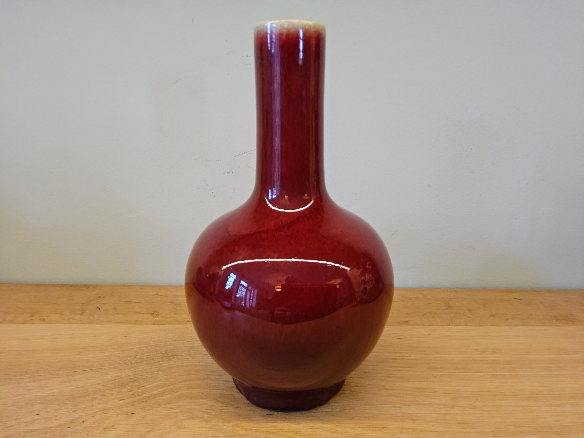 Chine. Vase Tianqiuping en porcelaine sang de boeuf. Langyao.-photo-5